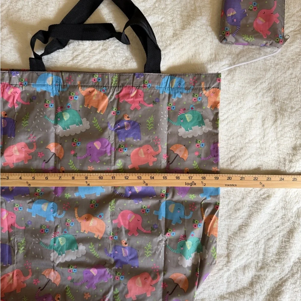 Foldable Multi-Color Elephant Print Tote Bag - Women Bags - Picture 5 of 7
